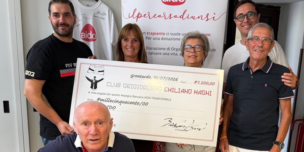 Il ricordo di Emiliano Magni si fa dono: 1500 euro ad Aido da parte del club grigiorosso